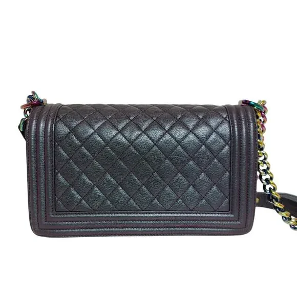 Chanel Purple Mermaid Boy Bag 16C Iridescent Old Medium Classic Quilted Flap CC - Picture 2 of 16